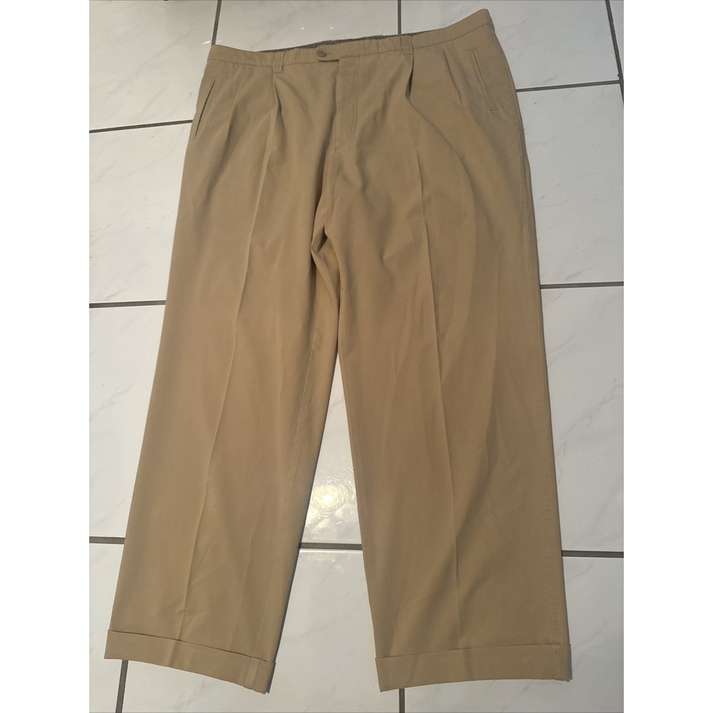 L $190 Bruno Saint Hilaire Men's 46Lx32 Tan Pleated Dress Pants Steve R-O P900